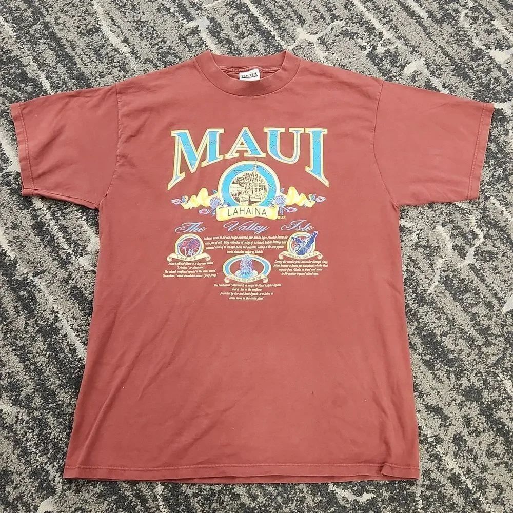 Vintage Lahaina Maui Flowers Himpback Whales T-shirt XL